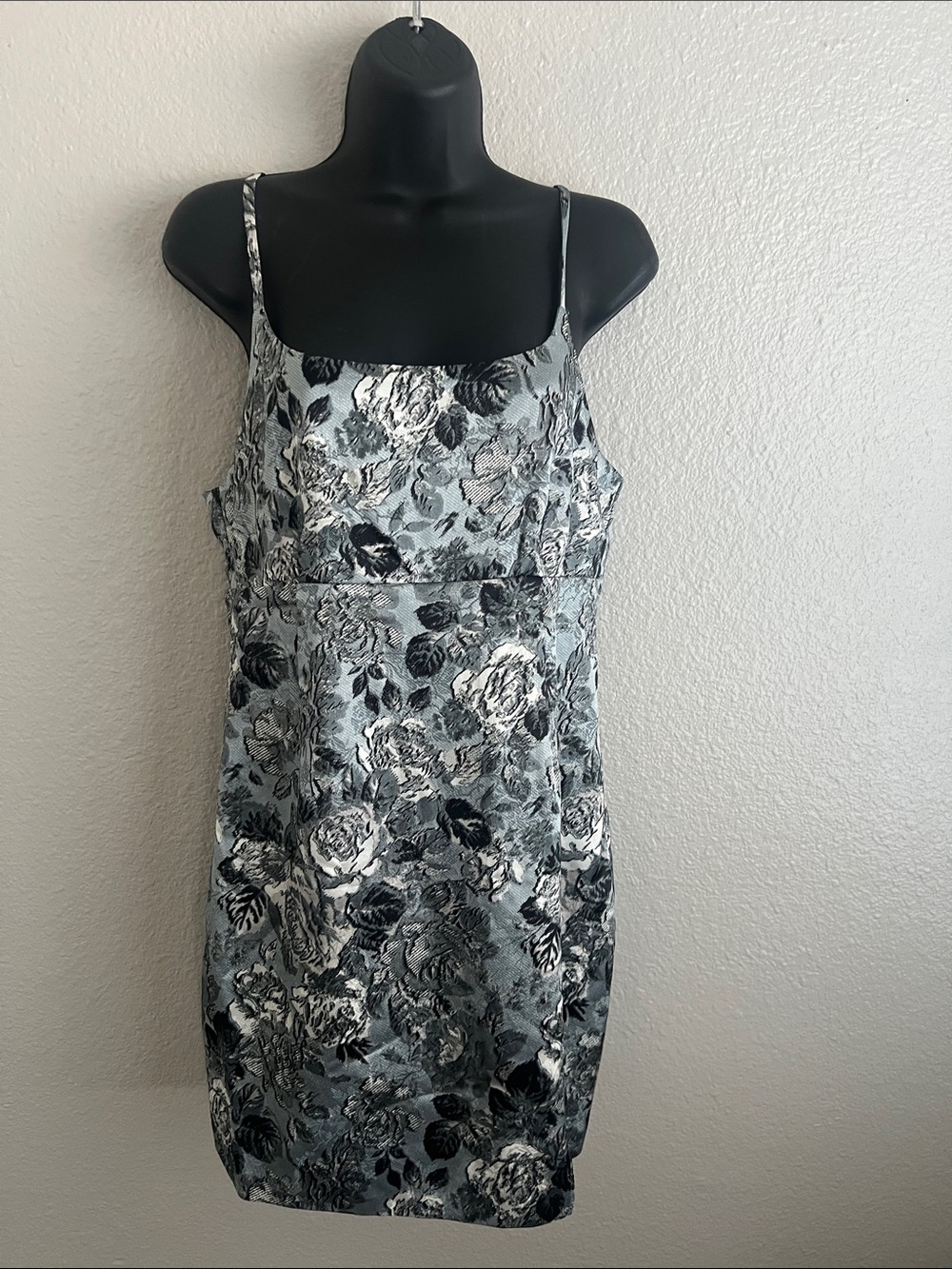 NWT Floral Satin Slip Dress in Silver/Grey and Black Medium